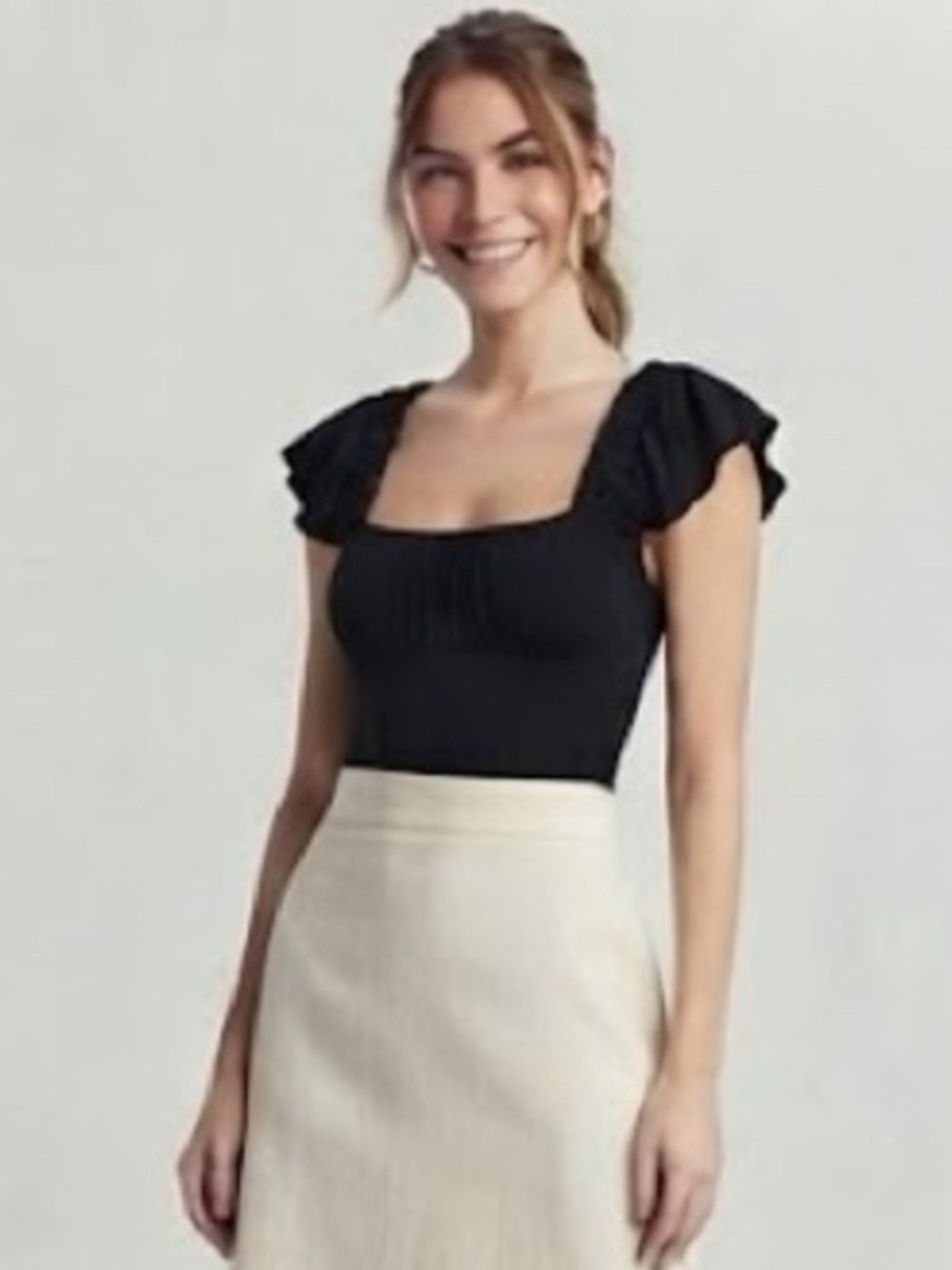 MEXX  Flutter Sleeve Top -Black Square Neck Top / Blouse / Tank Top